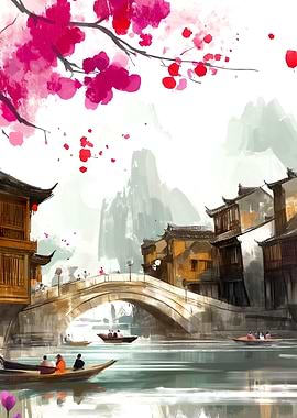 Serene Sakura Reflection