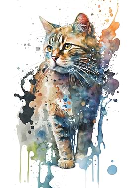 Watercolor Cat Painting