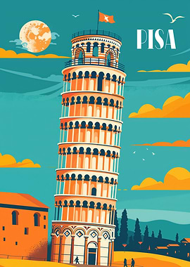 Leaning Tower of Pisa Illustration