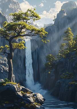 Waterfall in Mountain Natu