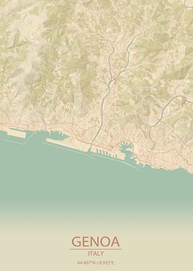 Genoa Italy Vintage Style City Map