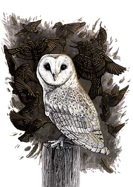 Barn Owl and Starlings