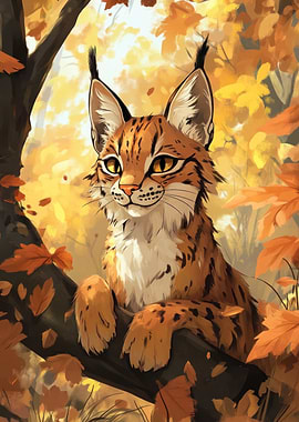 Lynx in Autumn Forest