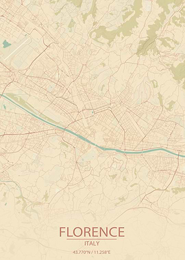 Florence Italy Vintage Style City Map