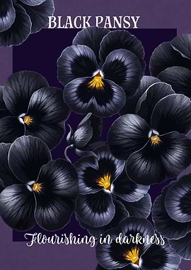 Black Pansy Floral Art