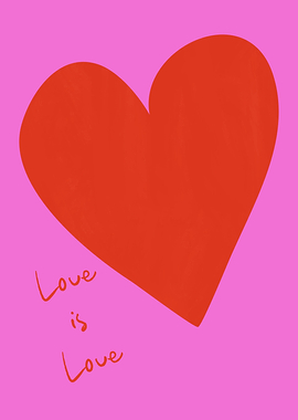 Love is Love Heart in Red and Pink | Bold Abstract Art