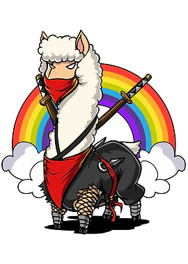 Ninja Llama with Rainbow