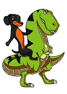 Dachshund Riding T-Rex
