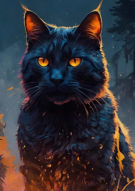 Black Cat with Fiery Eyes