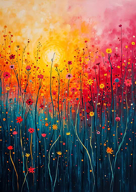 Sunset Wildflowers Painting