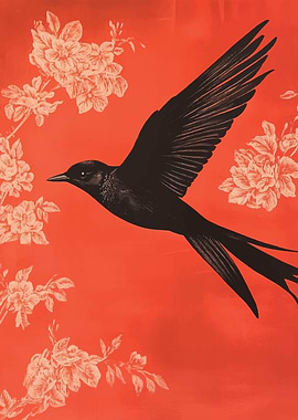 Black Bird on Red Background