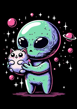 Alien Holding a Cat