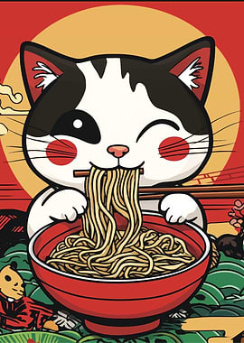 Cat Eating Ramen