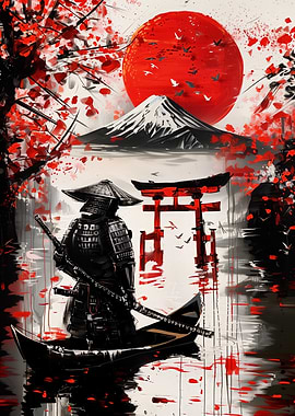 Abstract Samurai oil painting style