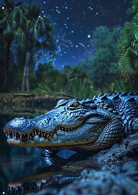 Alligator Under Night Sky