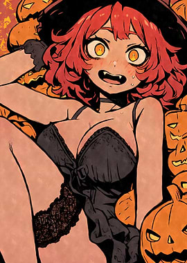 Halloween Witch with Pumpkins