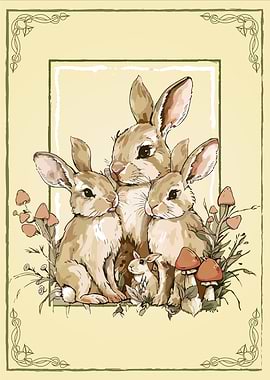 Cute Cottagecore Rabbit Family