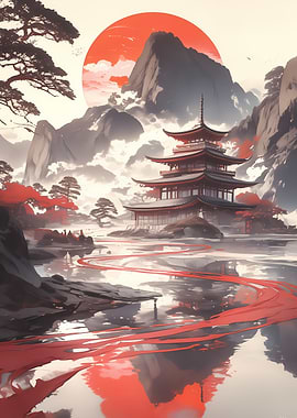 Japanese Pagoda Landscape