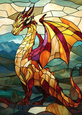 Majestic Stained Glass Mountain Dragon