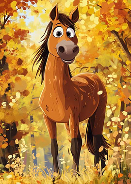 Horse in Autumn Forest