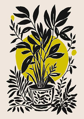 Black and Yellow Plant Illustration