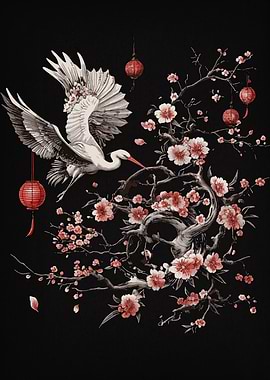 Crane Cherry Blossom Japan