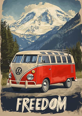 The VW Bulli Bus Travel Poster