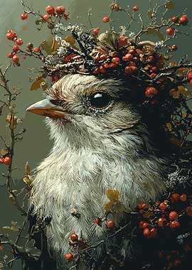 Bird with Berry Crown