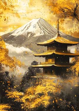 Golden Mountain Fuji and Pagoda
