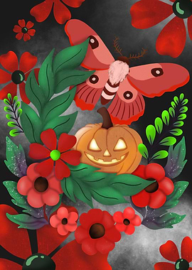 Floral Pumpkin & Red Moth