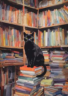 Black Cat in a Library