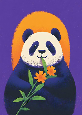 abstract Panda with Flowers