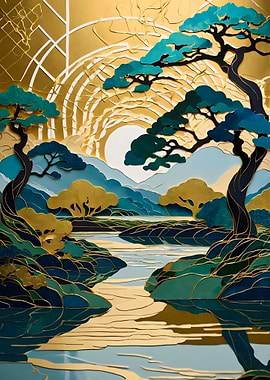 Gold & Teal Landscape