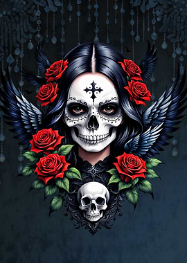 Sugar Skull Angel with Roses