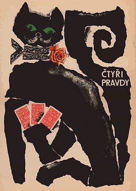 Black Cat with Playing Cards