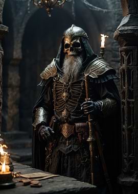 Skeleton Warrior in Dark Chamber