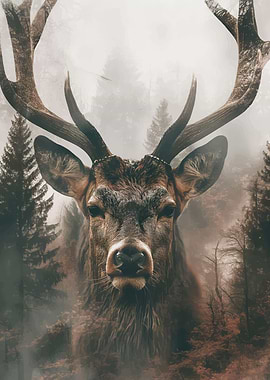 Deer in Foggy Forest