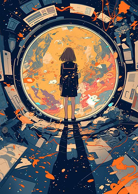 Girl Gazing Through Portal