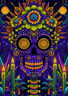 Dia De Los Muertos Sugar Skull with Floral Crown