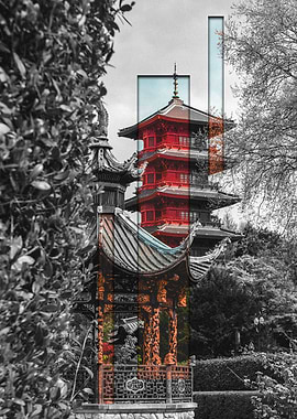 Red Pagoda in a Garden