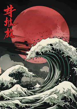 Red Moon Great Wave