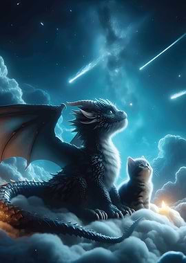Cute Dragon and Cat Space