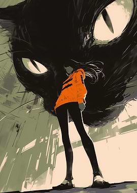 Girl Facing Giant Cat