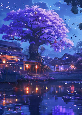 Japanese Neon Waterfall Temple