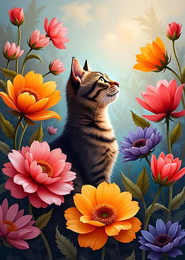 Cat in a Flower Garden