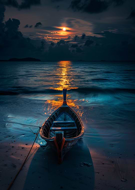 Sunset Boat on Beach