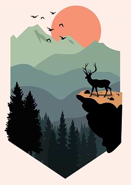 Deer Silhouette Mountain Sunset