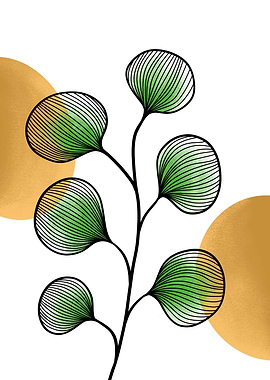 Green Branch with Gold Circles