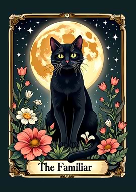 The Familiar Black Cat Tarot Card