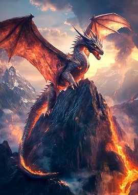 Fiery Dragon on Volcano